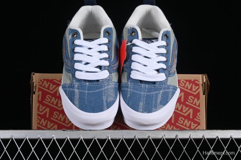 Vans Classics Knu Skool Washed Denim Distressed Vintage Chunky Tongue Skate Shoes - VN0009QCBLK