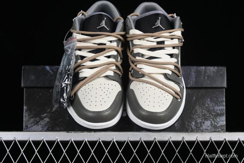 Nike Air Jordan 1 Low Customized Panda Mischief Jungle Adventure Casual Sneakers - 553558-040