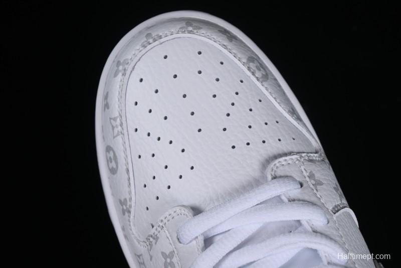 Nike SB Dunk Low Louis Vuitton Collaboration - White Grey Print High-End Custom Low-Top Casual Skate Shoes - LV0526-592