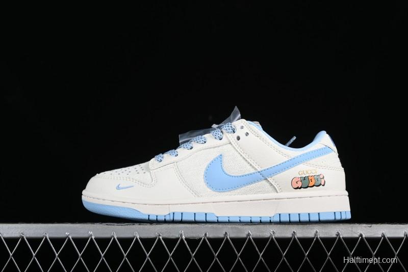 Nike SB Dunk Low Gucci Collaboration - Beige & Light Blue Crochet Fabric Anniversary High-End Custom Low-Top Casual Skate Shoes - DQ1098-376
