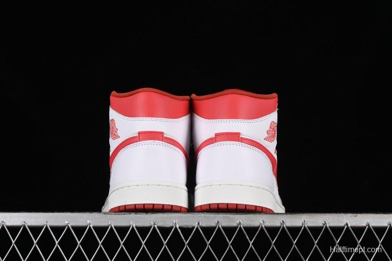 Nike Air Jordan 1 Mid Basketball Shoes in White/Orange/Red - FJ3458-160