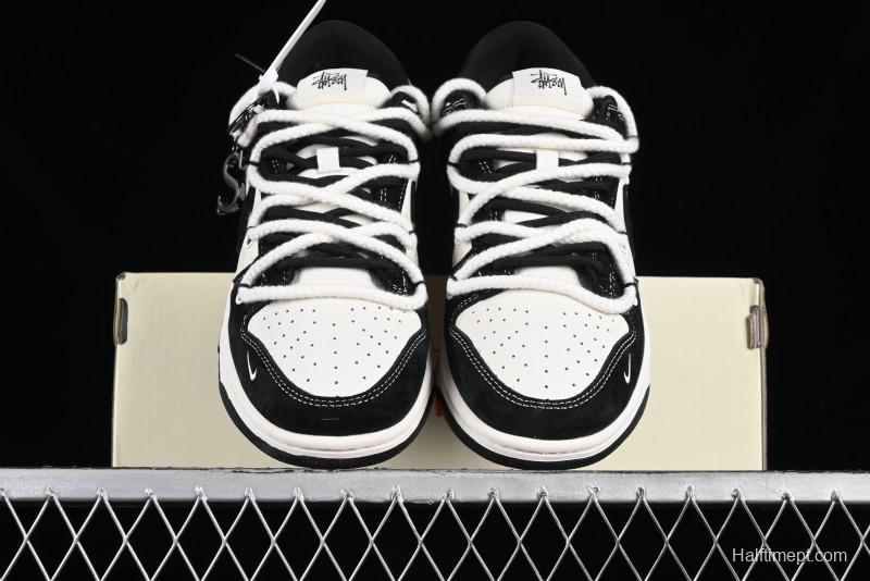 Stussy x Nike Dunk Low SB Sneakers in Beige Black Swoosh - SJ2068-252