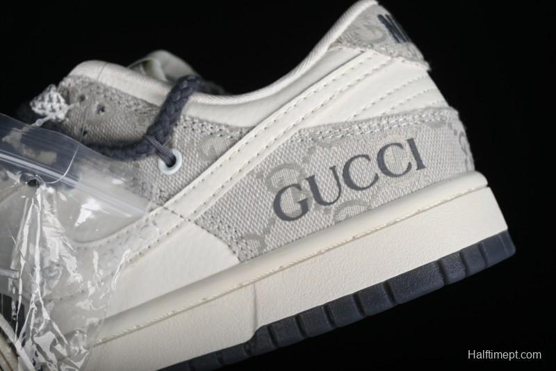 Nike SB Dunk Low Gucci Collaboration - Lace-Up Ash Anniversary High-End Custom Low-Top Casual Sneakers - SJ2068-263