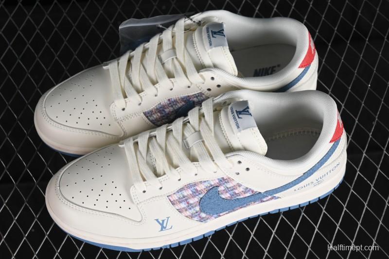 Nike SB Dunk Low LV Collaboration - Beige Blue Chanel Style Anniversary High-End Custom Low-Top Casual Sneakers - XX2025-323