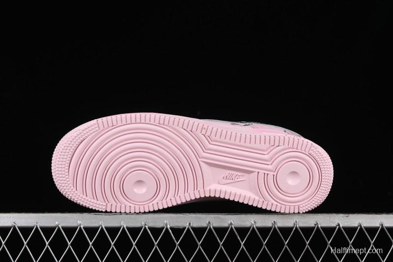 Nike Air Force 1 '07 Low Casual Sneakers with Anime-inspired Peach Pink Spray Design - CW2288-111