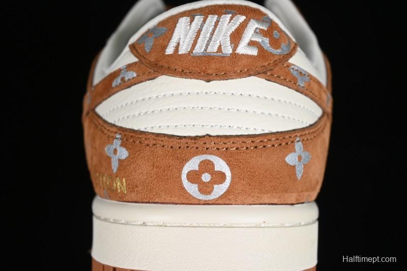 Nike SB Dunk Low LV Collaboration - Beige Brown Swoosh Anniversary High-End Custom Low-Top Casual Skate Shoes - XD6188-030