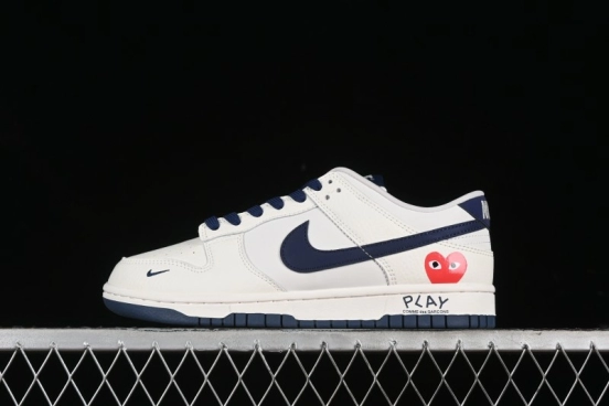 Nike SB Dunk Low Supreme Collaboration - Double Swoosh Beige Navy Anniversary Custom Low-Top Casual Skate Shoes - XX2025-668