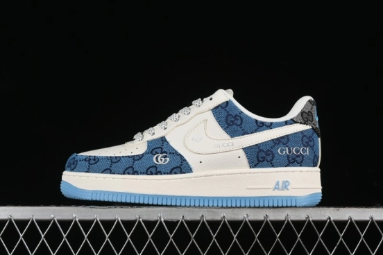 Nike Air Force 1 '07 Low Gucci Collaboration - Blue Floral Print Casual Sneakers - BB9577-101