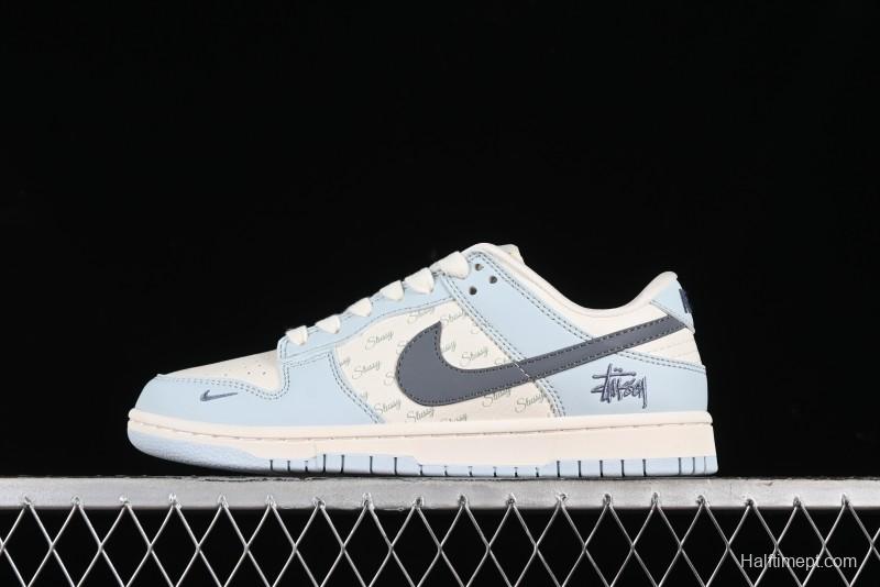 Nike SB Dunk Low Stussy Collaboration Anniversary Edition Light Blue Custom Low-Top Casual Skate Shoes - CF3688-012