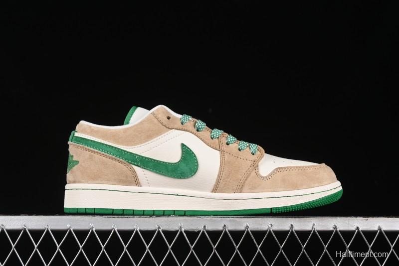 Nike Air Jordan 1 Low AJ1 Gucci Collaboration - Vintage Basketball Shoes in Sheepskin Green - WG8850-014