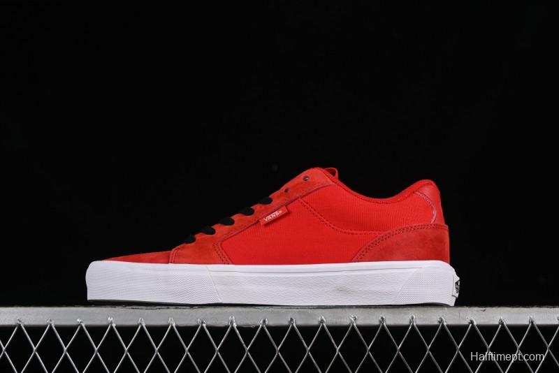 Vans Chukka Push Low-Top Skate Shoes in Solid Red with Slip-Resistant Sole - VN0009QPA05