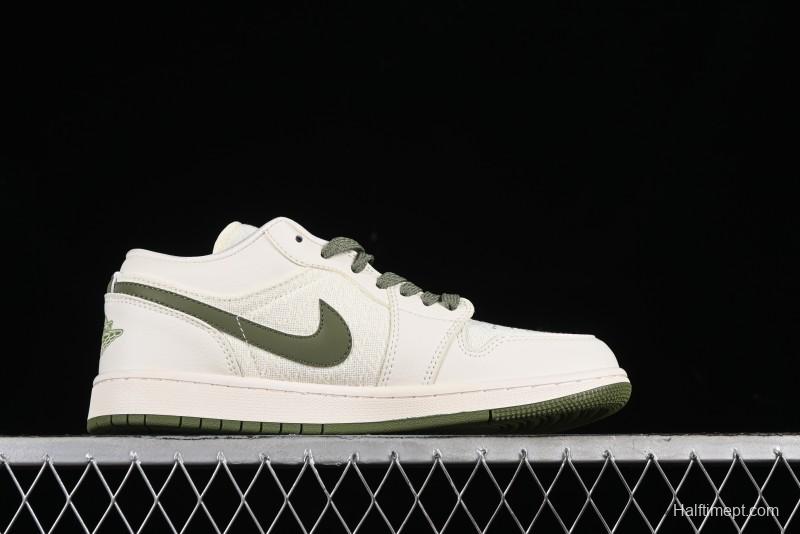 Nike Air Jordan 1 Low AJ1 Gucci Collaboration - Beige Green Knit High-End Custom Retro Basketball Shoes - DM5688-103