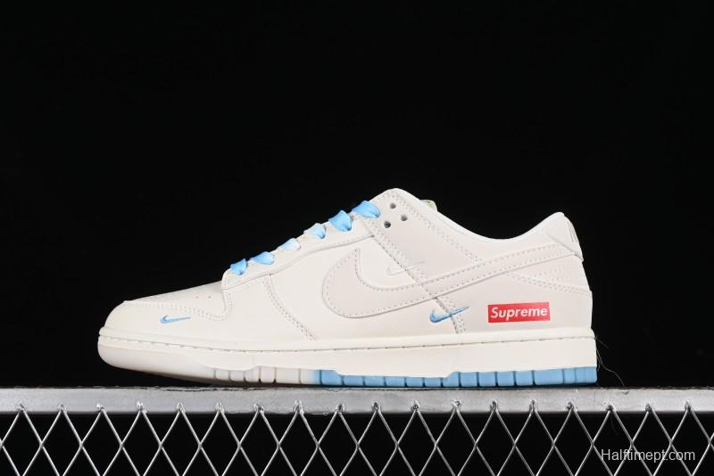 Nike SB Dunk Low Supreme Collaboration - Light Blue Double Swoosh Anniversary Customized Low-Top Casual Sneakers - BB8675-108