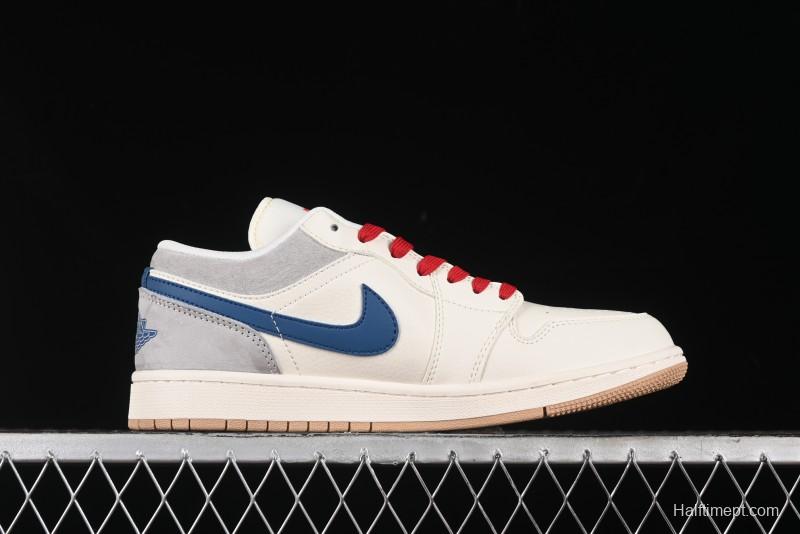 Nike Air Jordan 1 Low Supreme Collaboration - Retro Basketball Shoes in Blue and Gum Sole - SJ9950-022