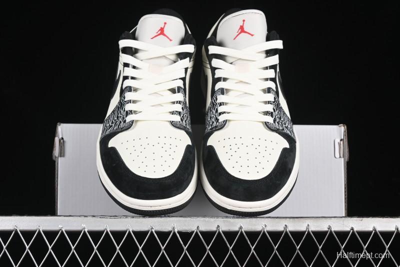 Nike Air Jordan 1 Low Supreme Collaboration - Black White Embossed Custom Retro Basketball Shoes DC2024-032