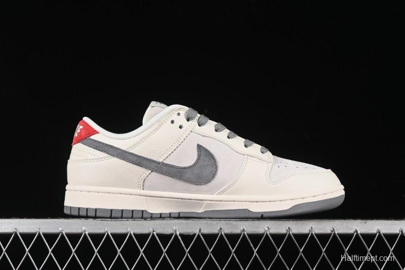 Nike SB Dunk Low Stussy Collaboration - Grey Pigskin Red Tail Anniversary High-End Custom Low-Top Casual Skate Shoes - XY2025-015