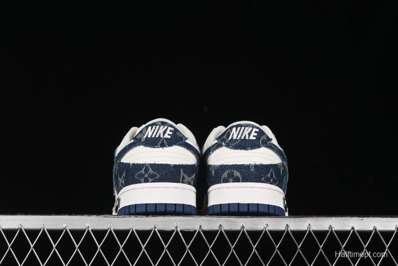 Nike SB Dunk Low LV Collaboration - Dark Blue Denim White Blue Swoosh Anniversary High-End Custom Low-Top Casual Sneakers - DJ2024-008
