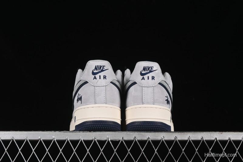 Nike Air Force 1 '07 Low Stussy Collaboration - Grey Pigskin Blue Sole Low-Top Casual Sneakers - XZ3318-028