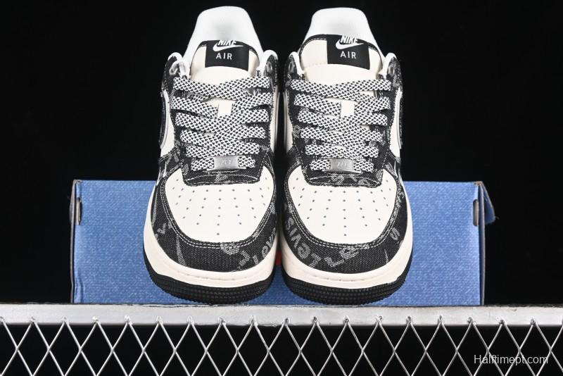 Nike Air Force 1 '07 Low Levi's Collaboration Double Swoosh Beige Black Casual Sneakers - SJ6698-001