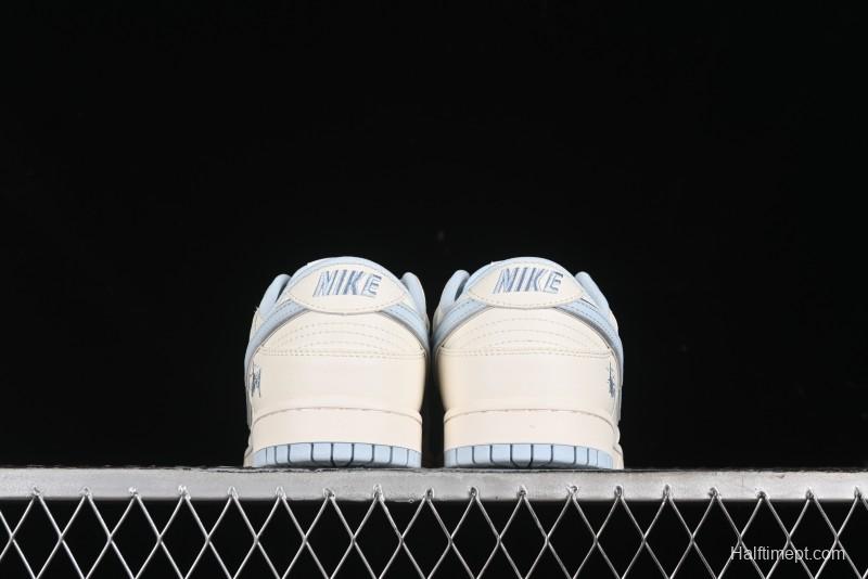 Nike SB Dunk Low Stussy Collaboration - Double Swoosh Ice Blue Anniversary Custom Low-Top Casual Skate Shoes - XX2026-101