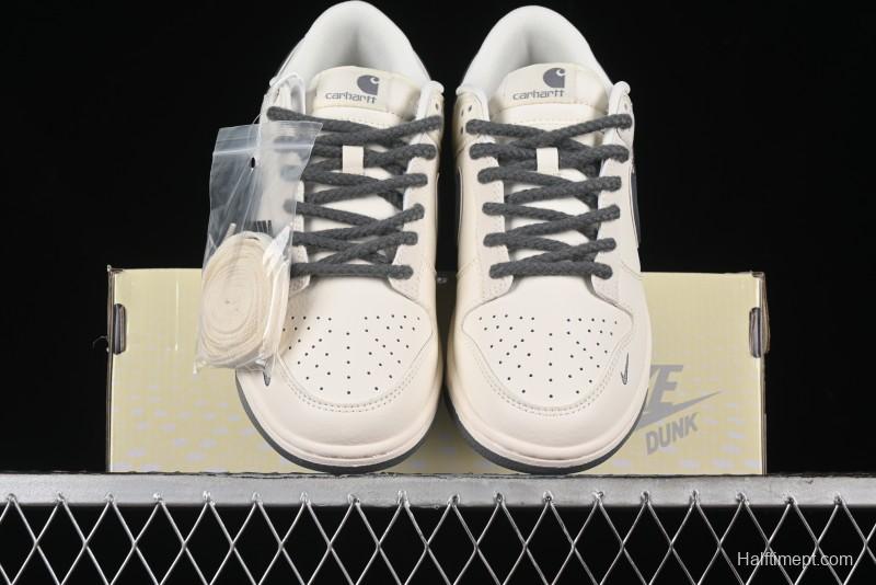 Nike SB Dunk Low Carhartt Collaboration - Off White Grey Swoosh Anniversary Custom Low-Top Casual Skate Shoes - SJ1089-006