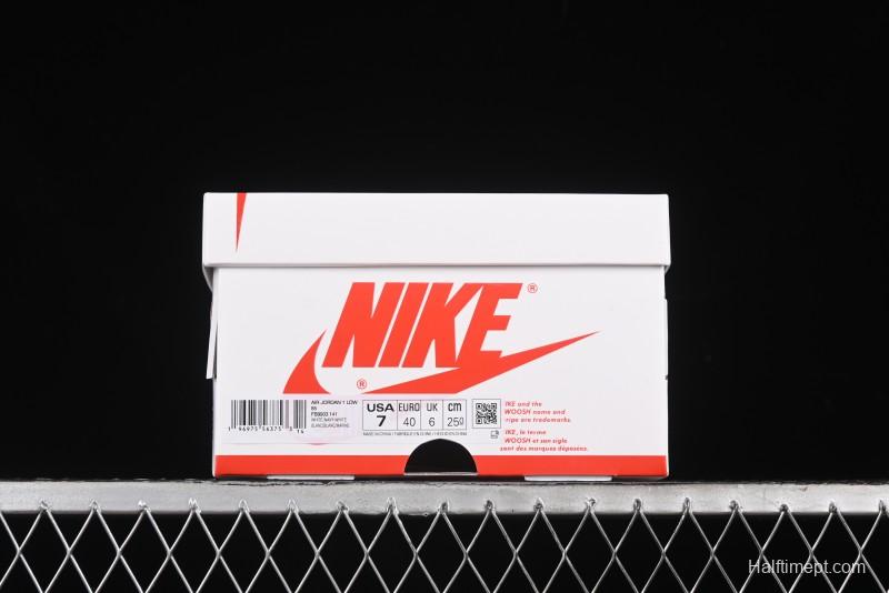 Nike Air Jordan 1 Low 85 Retro Sneakers in White with Metallic Blue Swoosh - FB9933-141