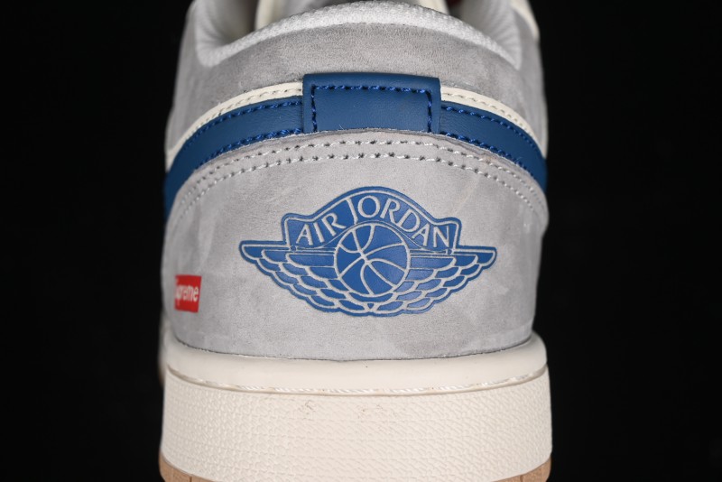Nike Air Jordan 1 Low Supreme Collaboration - Retro Basketball Shoes in Blue and Gum Sole - SJ9950-022