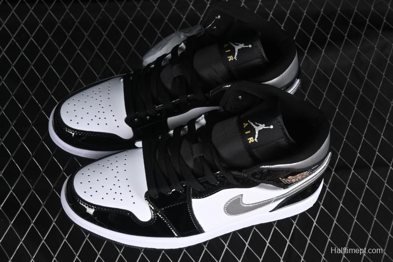 Nike Air Jordan 1 Mid Basketball Shoes White Black Silver - HV0789-010
