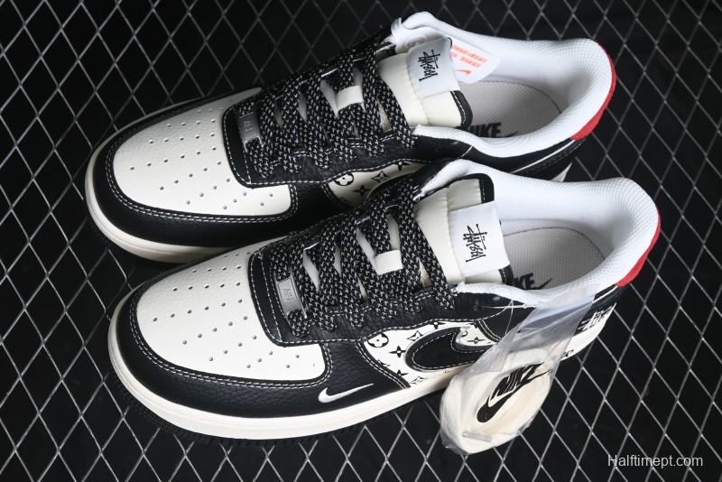 Nike Air Force 1 '07 Low Stussy Collaboration - Beige Black Pattern Red Outsole Low Top Casual Sneakers - XZ6188-339