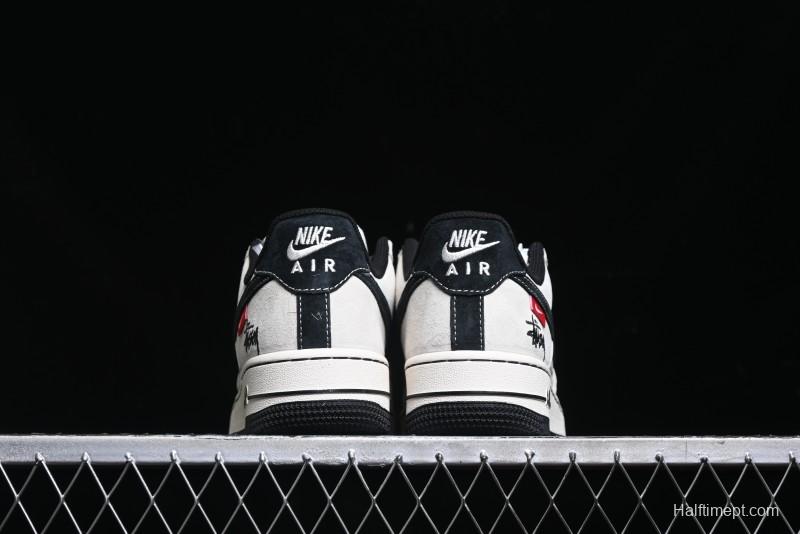 Nike Air Force 1 '07 Low Stussy Collaboration - AF1 Light Grey Red Tag Low-Top Casual Sneakers SJ6698-009