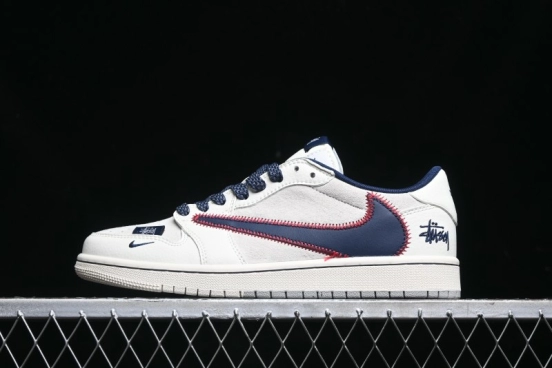 Nike Travis Scott x Fragment Design x Air Jordan 1 Low OG SP AJ1 Sneakers with Reverse Swoosh - SJ2068-134