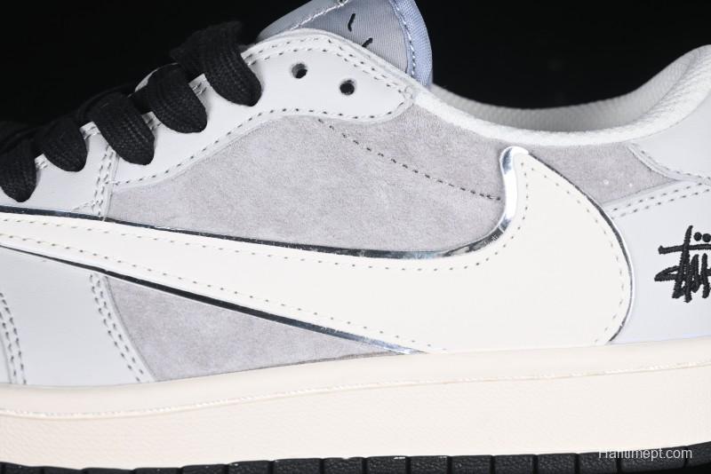 Nike Travis Scott x Fragment Design x Air Jordan 1 Low OG SP AJ1 Retro Sneakers in Summer Cicada Grey - XZ6898-001