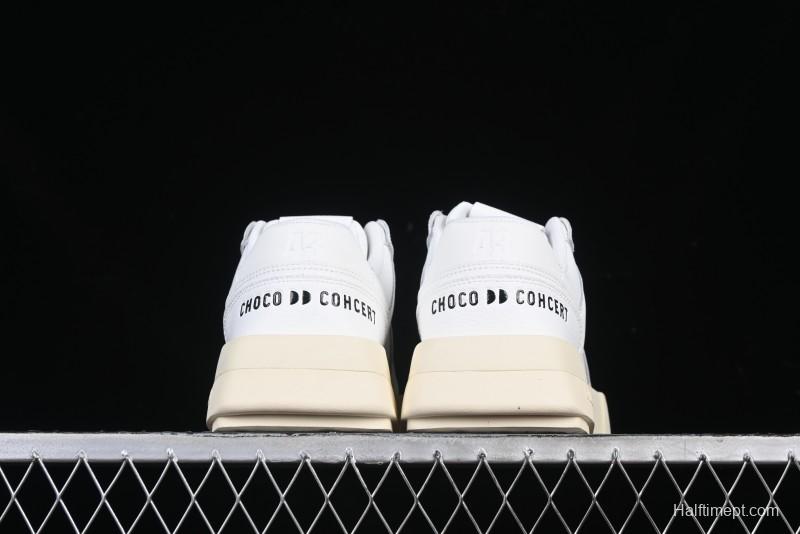 Choco Concert Leather Round Square Asymmetrical Fashion Sneakers White - AJE5