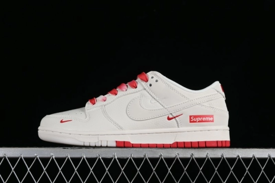 Supreme x Nike SB Dunk Low Anniversary Custom White Red Colorway Low-Top Casual Skate Shoes - BB8657-107