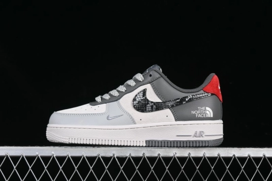Nike Air Force 1 '07 Low The North Face Collaboration Beige Grey Black Snake Leather Custom Casual Sneakers - DM6688-052