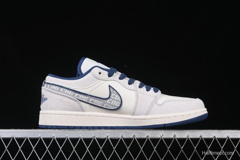 Nike Air Jordan 1 Low AJ1 The North Face Collaboration - Grey Pigskin Blue Sole Retro Basketball Shoes DM9188-011
