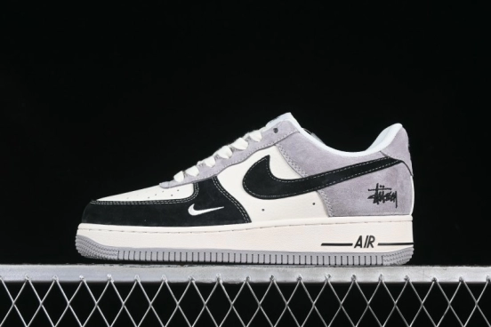 Nike Air Force 1 '07 Low Stussy Collaboration Black Grey Patchwork Low-Top Casual Sneakers - XZ6188-363