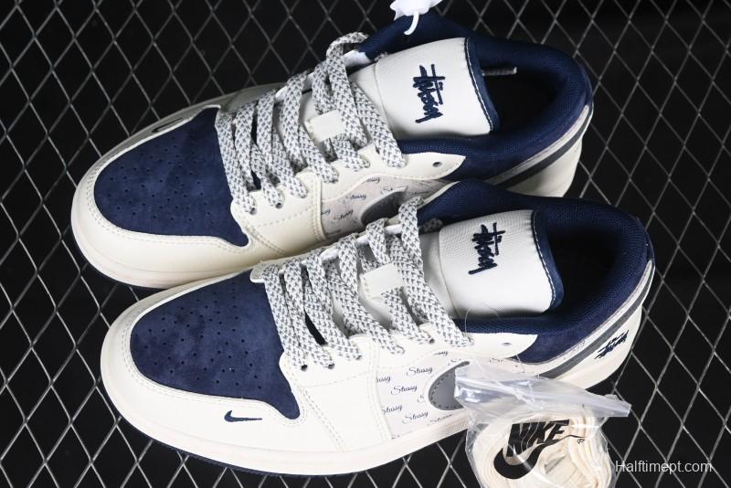 Nike Air Jordan 1 Low Stussy Collaboration - Grey Swoosh Retro Basketball Shoes - XS6086-001