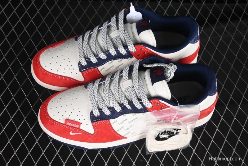 Nike SB Dunk Low Supreme Collaboration - China Red with 3D White Swoosh Anniversary Custom Low-Top Casual Sneakers - FC1688-209