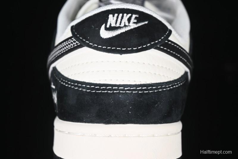 Nike SB Dunk Low Stussy x Gucci Triple Collaboration - Irregular Black Swoosh Anniversary Custom Low-Top Casual Sneakers - FC1688-196