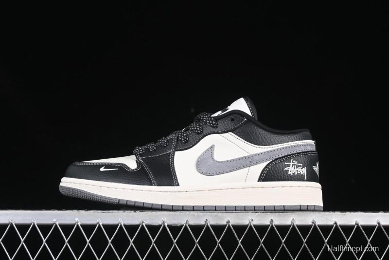 Nike Air Jordan 1 Low Stussy Collaboration Black Grey Swoosh Custom High-End Retro Basketball Shoes - XX3318-511