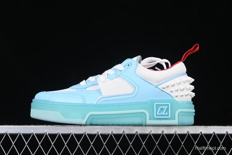 Christian Louboutin Funnyto Flat Comfortable Fashion Low-Top Sneakers with Raw Ice Blue Sole - X.D4