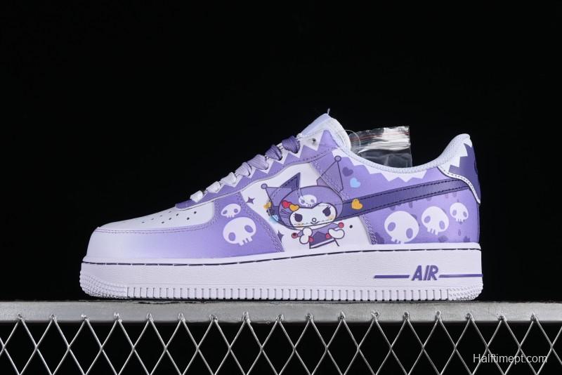 Nike Air Force 1 Low Witch Collaboration Custom Leather Sneakers with Gradient White-Purple and Skull Design - CW2288-111