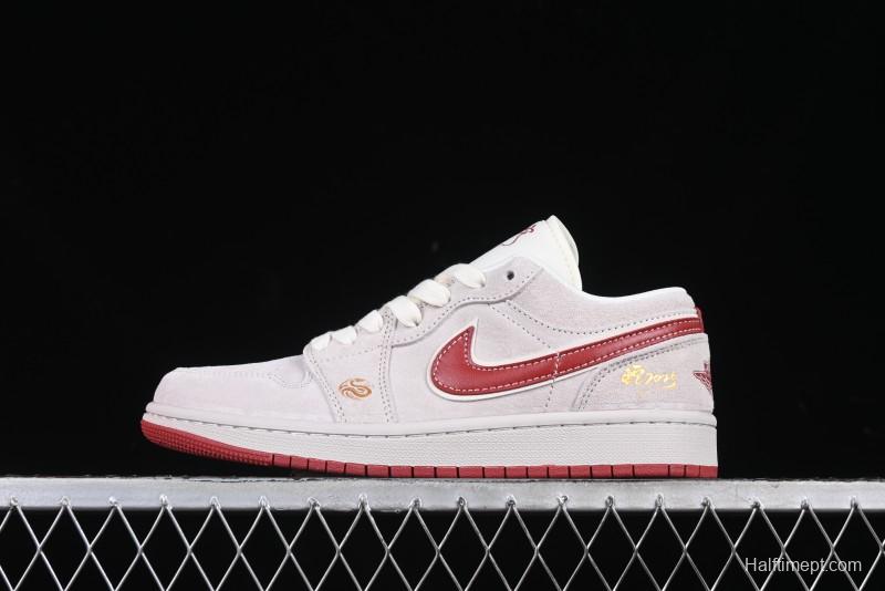 Nike Air Jordan 1 Low Retro Basketball Shoes Snake Year Limited Edition with Red Swoosh - XX3318-513