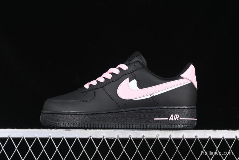 Nike Air Force 1 '07 Low Casual Sneakers with Black & Pink Double Swoosh - CW2288-028