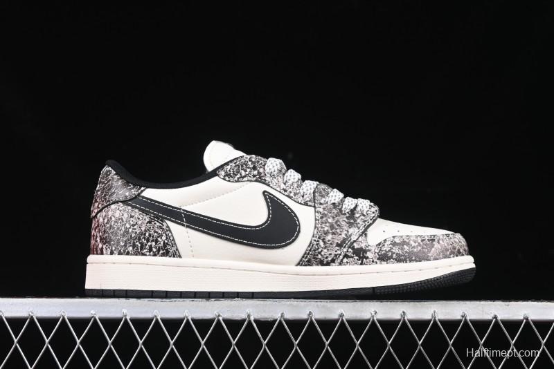 Nike Travis Scott x Fragment Design x Air Jordan 1 Low OG SP AJ1 Snake Year Limited Python Texture Low-top Casual Sneakers - SJ2068-144