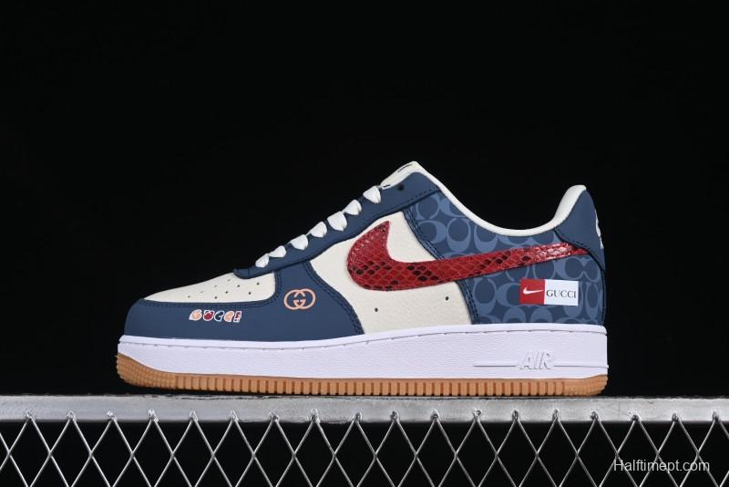 Nike Air Force 1 '07 Low Gucci Collaboration Snake Pattern Red Swoosh Casual Sneakers - DF0188-039