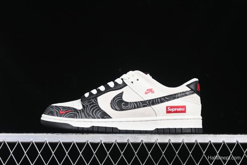 Nike SB Dunk Low Supreme Collaboration Black Pattern Anniversary Customized Low-Top Casual Sneakers - DJ2024-100