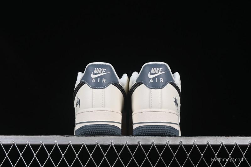 Nike Air Force 1 '07 Low Stussy Collaboration Grey Base Black Swoosh Casual Sneakers - XZ6188-761
