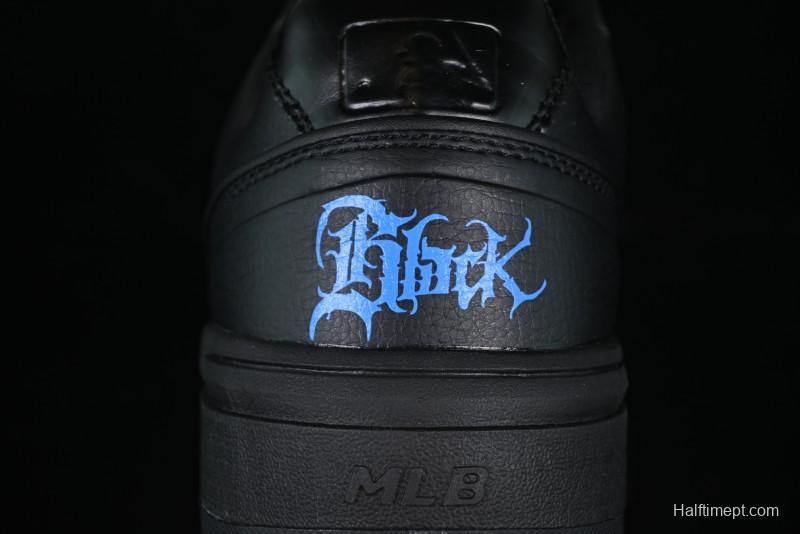 NY Yankees Black Leather Sneakers with Bold Blue Logo
